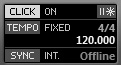 The Click, Tempo, and Sync options on the Transport panel.
