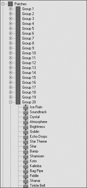 A typical Patch Bank list provided by Cubase.