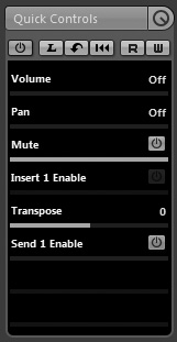 A configured Quick Controls area; drag the colored bar to adjust the control in a given slot.