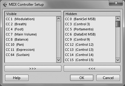 The MIDI Controller Setup dialog box.