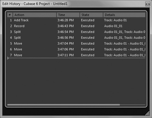 The Edit History dialog box.