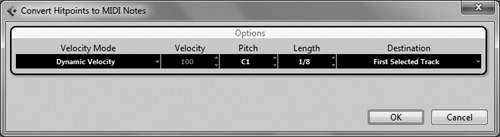 Selecting MIDI options for the replaced notes.