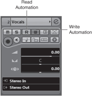 Activating automation for a selected channel in the Inspector.