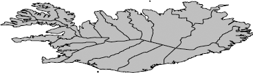 Figure showing a map of Iceland drawn without specifying any projection information. The result is very distorted because a degree of longitude at northerly climes is a much smaller distance than a degree of latitude.