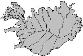 Figure showing a map of Iceland drawn with an aspect ratio adjustment made for the fact that the map is in geometric coordinates. The result is much less distorted than Figure 14.7.