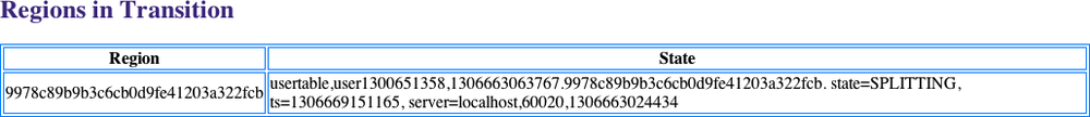 The Regions in Transitions table provided by the master web UI