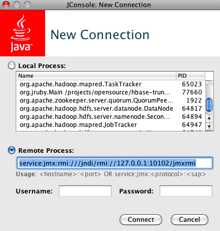 Connecting to local or remote processes when JConsole starts