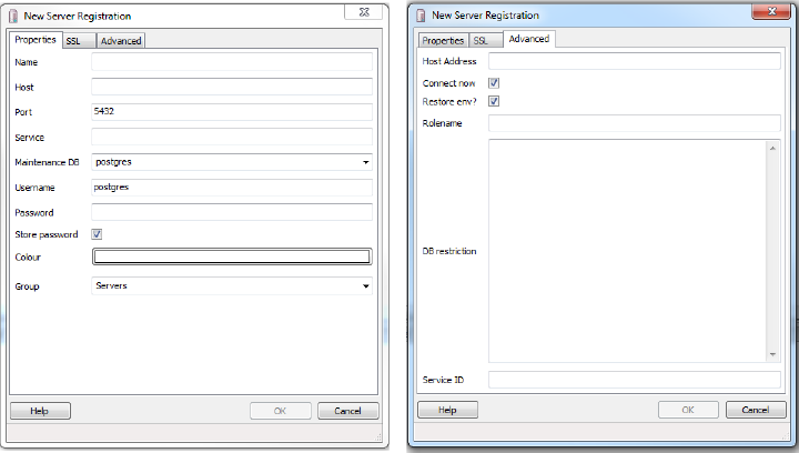 pgAdmin register server connection dialog