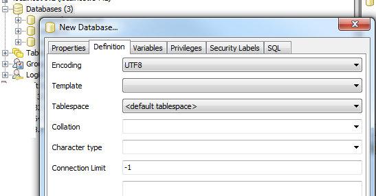 Creating a new database