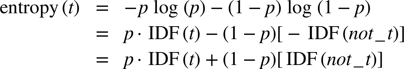 Plots of various values related to IDF(t) and IDF(not_t).