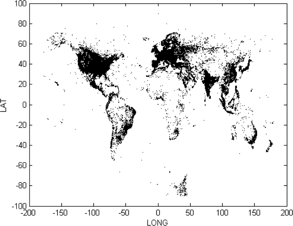 A scatterplot of a sample of GPS locations captured from mobile devices.