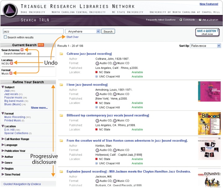 Faceted navigation at the Triangle Research Libraries