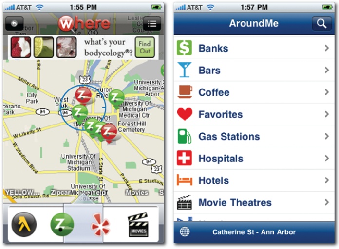 Mobile browsing with Where and AroundMe