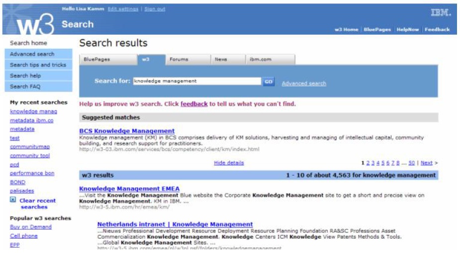 IBM’s first version of enterprise social search