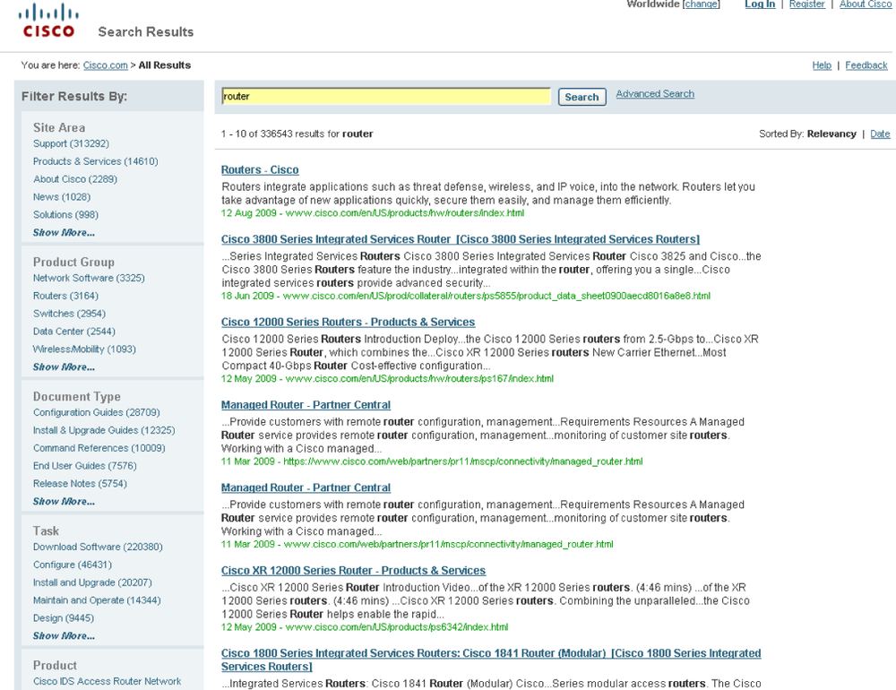 Faceted search at Cisco