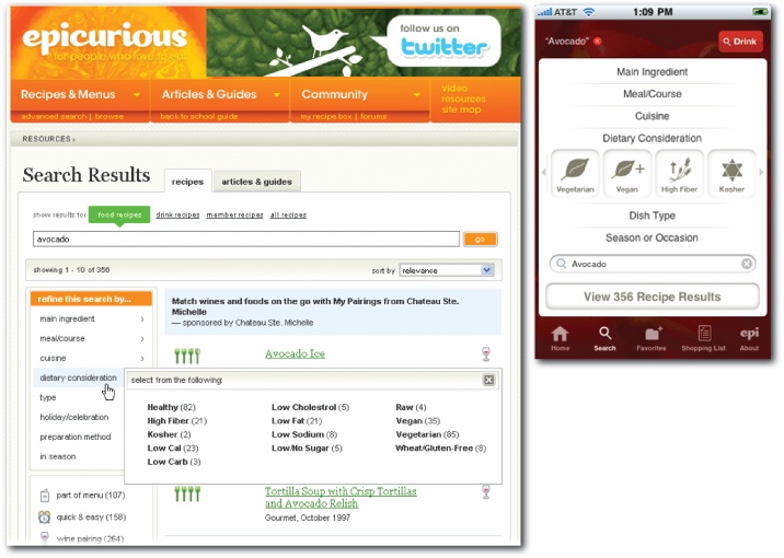 Web and mobile applications of Epicurious