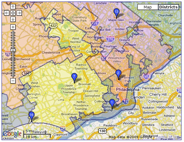 GovTrack’s congressional district map is a mashup of Google Maps and cartographic data from the Census Bureau