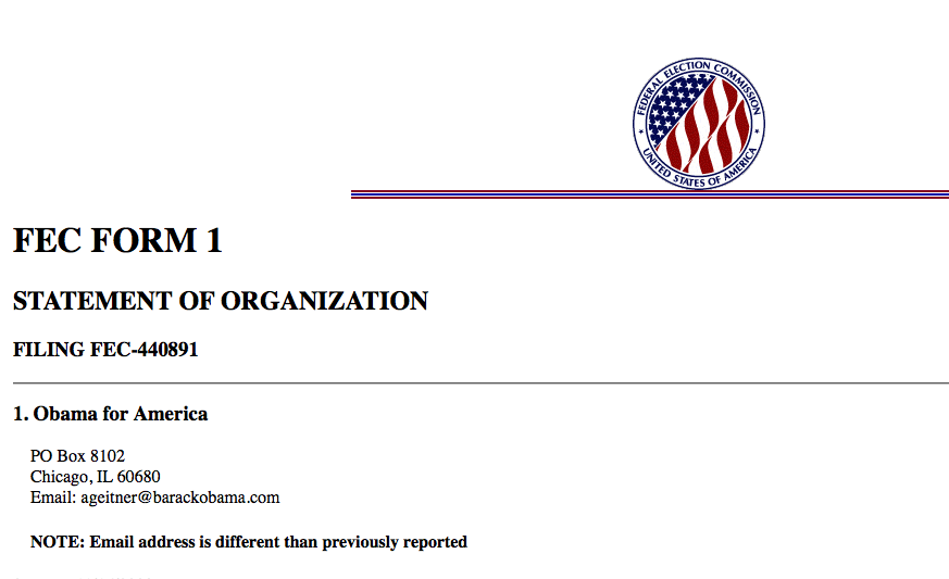 Example of an FEC filing