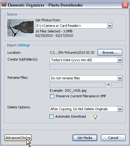 Importing from a digital camera