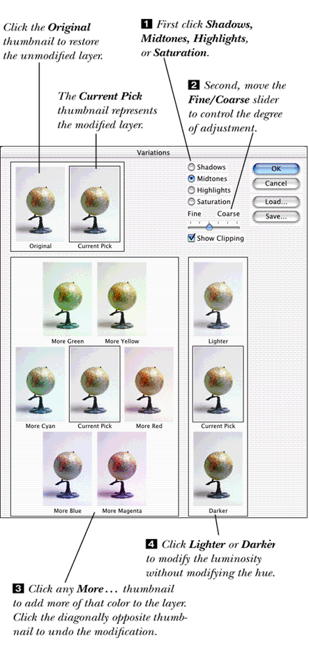 To adjust color using thumbnail Variations: