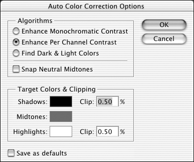 To apply auto color correction options: