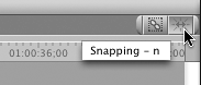 Snapping to the Playheadbuttonscustomizinglinked selectionsdefinedSnapping controlTimeline, clip managementsnapping to playheadwindows.customizing button barsinterface, buttons;customizing