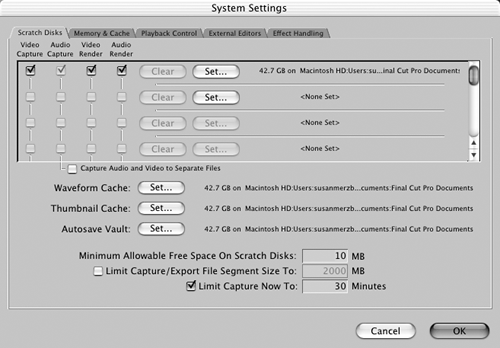 System SettingsScratch Disks tab, System SettingsSettings and PreferencesSettings and PreferencesSystem Settingssystem settingstabsSystem Settings