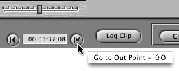 Viewing a Marked SourceClip In Point timecode fieldClip Out Point timecode fieldGo to In Point buttonGo to Out Point buttonIn pointsvideo captureOut pointsvideo capturePlay Around Current Current Frame buttonsource tapeviewing markedview optionsmarkers