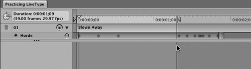 NOTEanimation, LiveType titlesplayingLiveTypeLiveTypeanimated titlesO key (Out points)setting Out pointsRAMRender Selection In/Out points