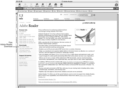 You can download the free Adobe Reader program on Adobe's Reader.main Web page.
