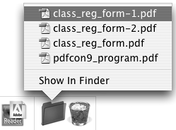 Press Ctrl and click on a folder added to the Dock, and the folder contents are listed in a pop-up menu.
