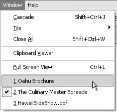 View a list of all open files in the Window menu.
