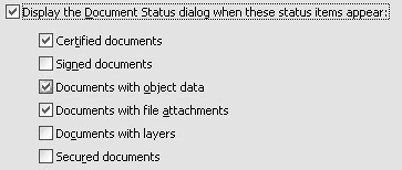 Check the Startup preferences dialog to be certain the check boxes are enabled so the Document Status dialog informs you when object data exists in a file.