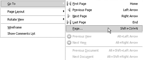 The Go To submenu contains menu commands for page navigation.