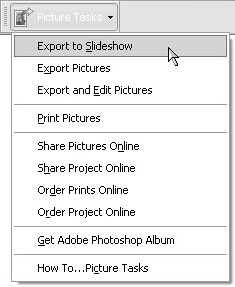Menu commands for Picture Tasks are contained in a pull-down menu.