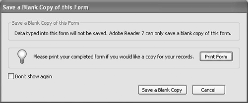 The Save a Blank Copy of this Form dialog opens when you save a copy of a PDF form.
