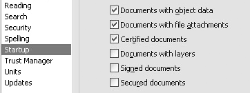 Set the Startup preferences to alert you when you're opening a document that contains a file attachment.