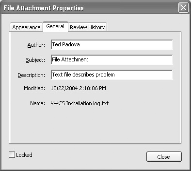 The File Attachment Properties dialog opens after you attach a file.