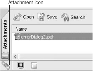 Click the Attachment icon in the lower-left corner of the Adobe Reader window to open the Document Status dialog.