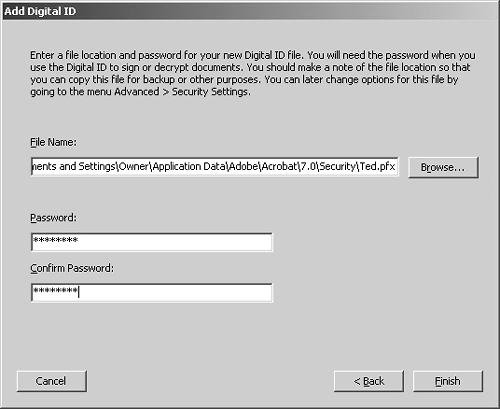 Add a password and type the same password in the Confirm Password text box.