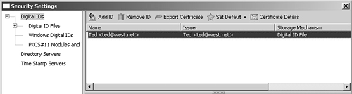 Select the Digital ID you want to use for the certificate export.