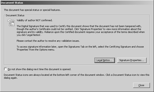 Review the Document Status dialog information and click Close.