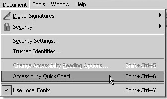 Select Document > Accessibility Quick Check.