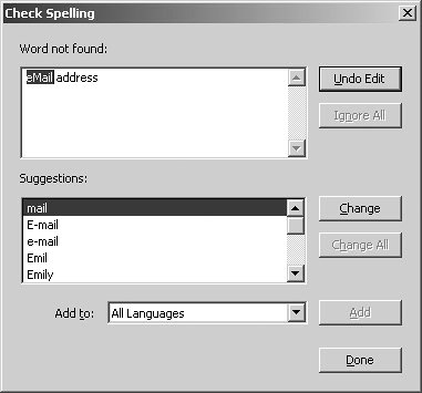 Select Edit > Check Spelling > In Form Fields to open the Check Spelling dialog.