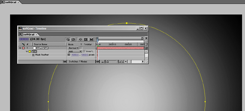 The Feather of this mask is set roughly equal to its radius, creating a big, diffuse gradient in the shape of the mask (in this case, elliptical), useful for many types of lighting effects.