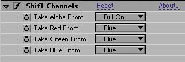 Here the Shift Channels effect uses Blue for all channels save the Alpha, which is set to Full On.
