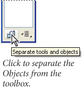 Separating the Objects palette from the toolbox