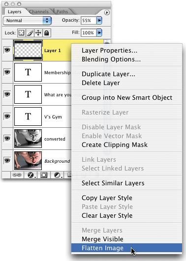 FASTER FLATTENINGcommandsFlatten Imagecontextual menus,Flatten Image command,flattened layers,keyboard shortcutsflattening imageskeyboard shortcutsunlinking layerslayersflattenedlayerslinkedlayerstips forlayersunlinkingLink icon,linked layers,menuscontextualshortcutsflattening imagesshortcutsunlinking layers