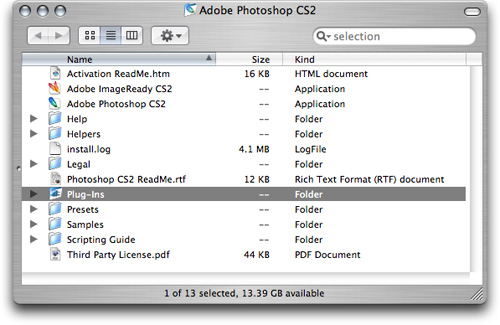 The Plug-ins folder inside the Photoshop CS2 folder