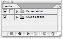 A design studio’s custom actions kept in their own folder, separately from Photoshop CS2’s Default Actions.